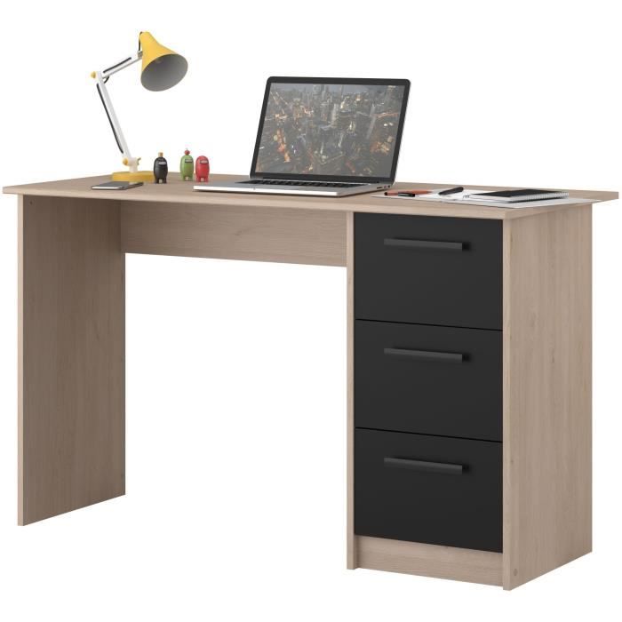 PARISOT Bureau droit 3 tiroirs - DÈcor chene Brooklyn - L 121,4 x P 55 x H 74.5 cm - ESSENTIEL