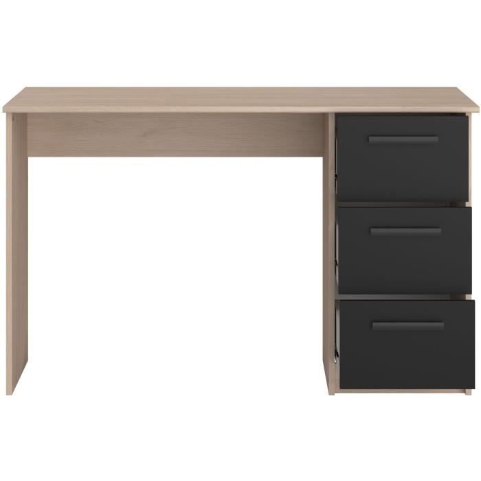 PARISOT Bureau droit 3 tiroirs - DÈcor chene Brooklyn - L 121,4 x P 55 x H 74.5 cm - ESSENTIEL