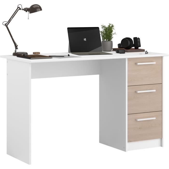 Bureau droit ESSENTIEL - 3 tiroirs - DÈcor chene et blanc - L 121,2 x P 55 x H 74,5 cm - PARISOT