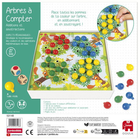 Jeu éducatif - GOULA - Arbres a compter - Pommes en bois et dés