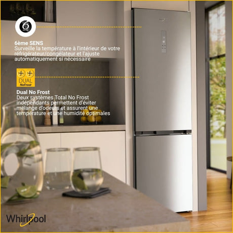 Réfrigérateur combiné - WHIRLPOOL - WHK26402XP4E - 355 L - Dual NoFrost - 6e sens - Porte bouteille - 203.5x59.5x66.3 - Inox