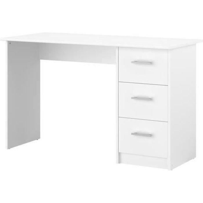 Bureau droit 3 tiroirs - Panneaux de particules - Décor Blanc - Scandinave - L 121 x P 55 x H 74 cm - ESSENTIELLE