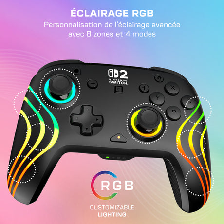 Manette de jeu - Nintendo Switch 2 - Afterglow Wave - RGB - Sans fil - Noir - Turtle Beach