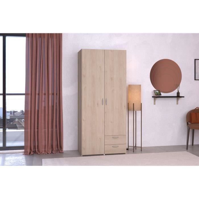 Armoire VARIA - DÈcor chene et blanc - 2 portes - 2 tiroirs - 80,7 x 185 x 51,3