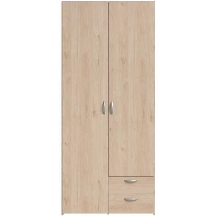 Armoire VARIA - DÈcor chene et blanc - 2 portes - 2 tiroirs - 80,7 x 185 x 51,3