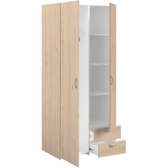 Armoire VARIA - DÈcor chene et blanc - 2 portes - 2 tiroirs - 80,7 x 185 x 51,3