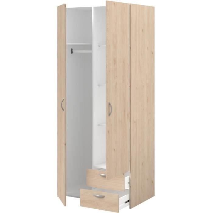 Armoire VARIA - DÈcor chene et blanc - 2 portes - 2 tiroirs - 80,7 x 185 x 51,3