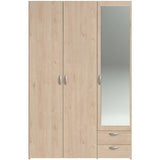 Armoire VARIA - Décor chene - 3 portes - 2 tiroirs - Porte droite avec miroir - 120,3 x 185 x 51,7