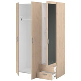 Armoire VARIA - Décor chene - 3 portes - 2 tiroirs - Porte droite avec miroir - 120,3 x 185 x 51,7