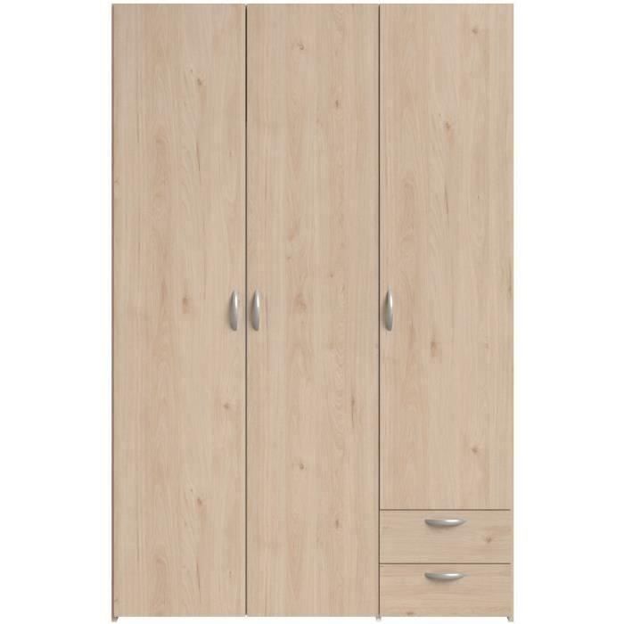 Armoire VARIA - Décor chene - 3 portes - 2 tiroirs - 120,3 x 185 x 51,3