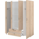 Armoire chambre VARIA - Décor chene - 4 portes  battantes + 2 tiroirs - L 159,9 cm x P 51,3 cm x H 185 cm