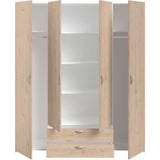 Armoire chambre VARIA - Décor chene - 4 portes  battantes + 2 tiroirs - L 159,9 cm x P 51,3 cm x H 185 cm