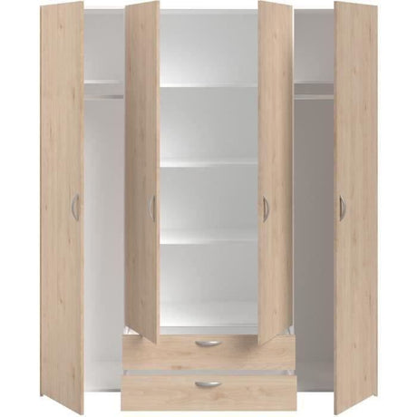 Armoire chambre VARIA - Décor chene - 4 portes  battantes + 2 tiroirs - L 159,9 cm x P 51,3 cm x H 185 cm