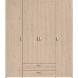 Armoire chambre VARIA - Décor chene - 4 portes  battantes + 2 tiroirs - L 159,9 cm x P 51,3 cm x H 185 cm