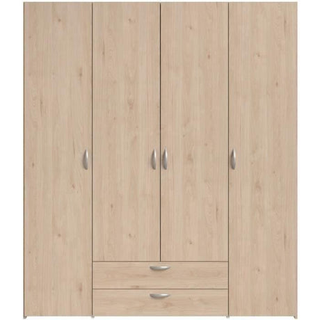Armoire chambre VARIA - Décor chene - 4 portes  battantes + 2 tiroirs - L 159,9 cm x P 51,3 cm x H 185 cm