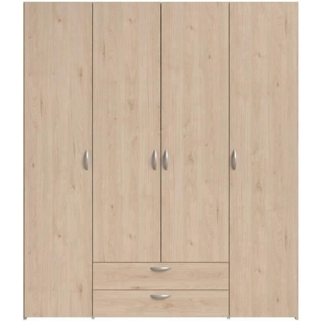Armoire chambre VARIA - Décor chene - 4 portes  battantes + 2 tiroirs - L 159,9 cm x P 51,3 cm x H 185 cm