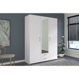 Armoire VARIA - DÈcor blanc - 3 portes  + 2 tiroirs + miroir - L 150 x H 200 x 51 cm