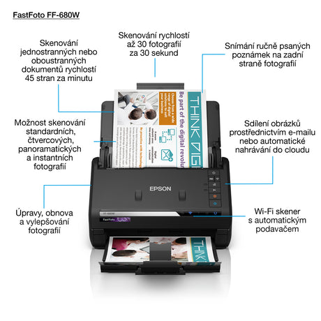 Scanner de documents EPSON FastFoto FF-680W - 600 dpi - Wifi avec bac de chargement automatique