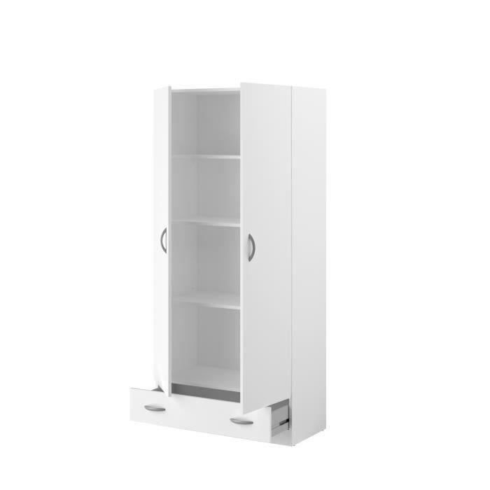 PARISOT Armoire 2 portes battantes + 1 tiroir - Panneaux de particules - Décor Blanc - L 78 cm x P 38 cm x H 170 cm - VARIA