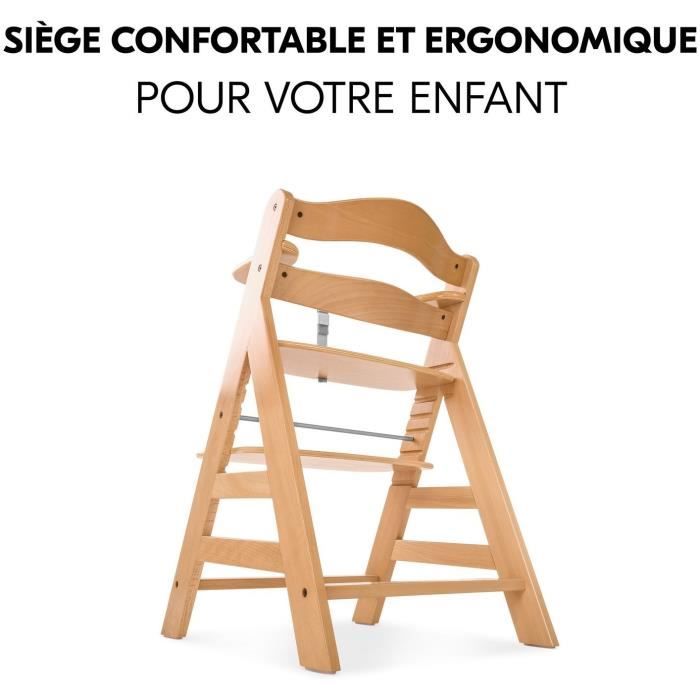 Chaise haute - HAUCK - ALPHA+ - Evolutive - De 6 mois a 90 kg - Bois FSC - Harnais 5 points - Naturel