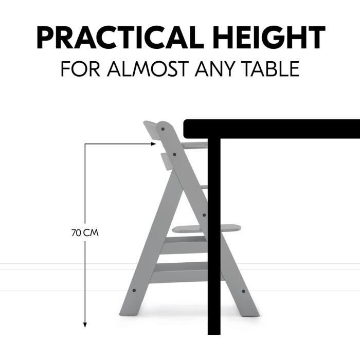 Chaise haute - HAUCK - ALPHA+B - Evolutive - De 6 mois a 90 kg - Bois FSC - Harnais 5 points - Gris