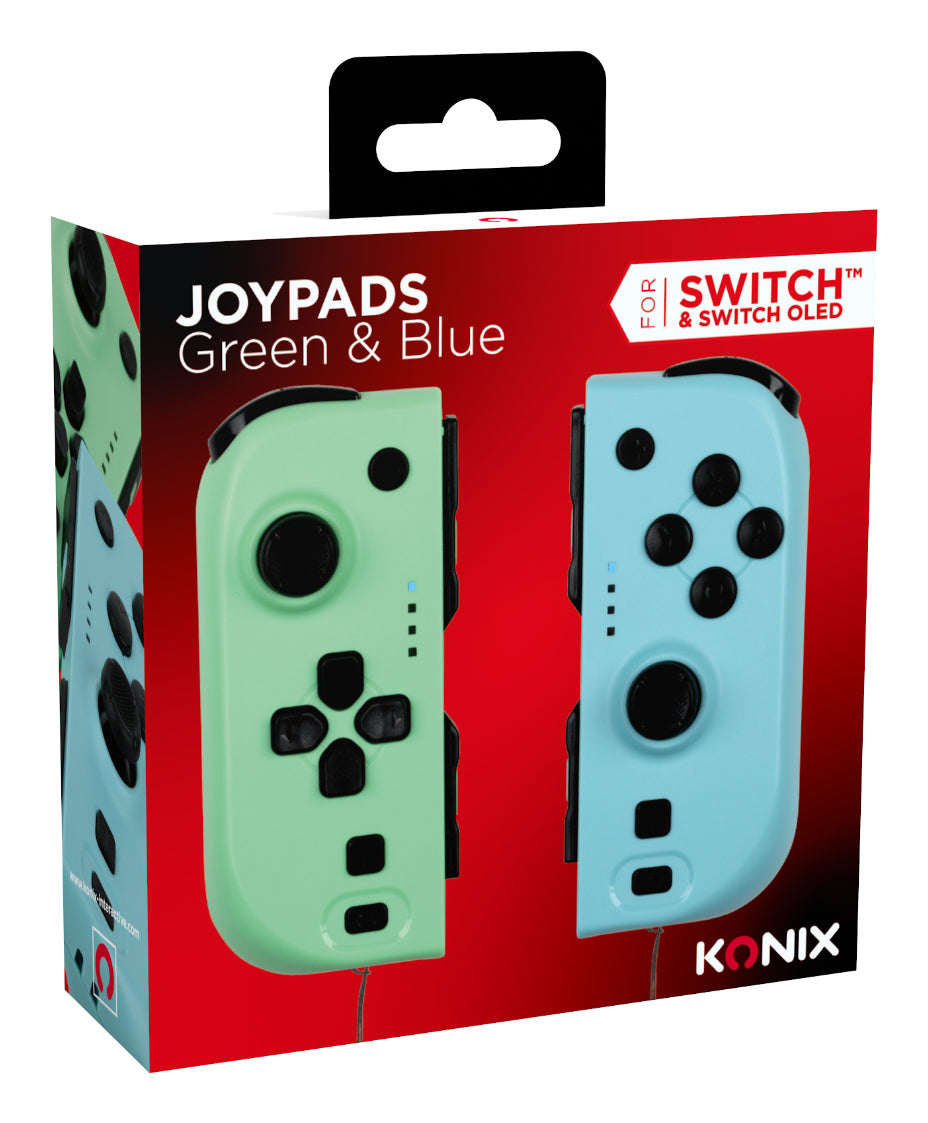 Manettes Joypads - Nintendo Switch et Switch OLED - KONIX - Autonomie 8 h - Fonction vibration - Vert et bleu