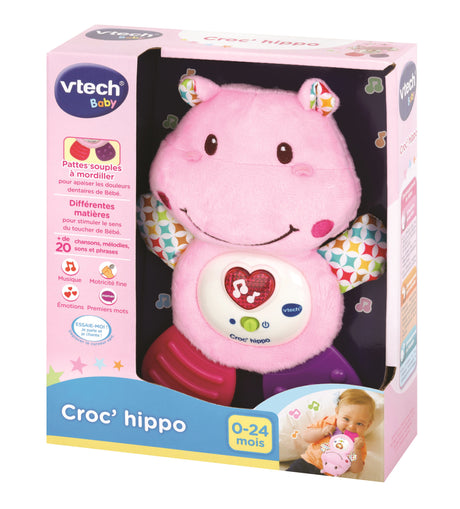 VTECH BABY - Hochet Croc'Hippo - Peluche Texturée Rose