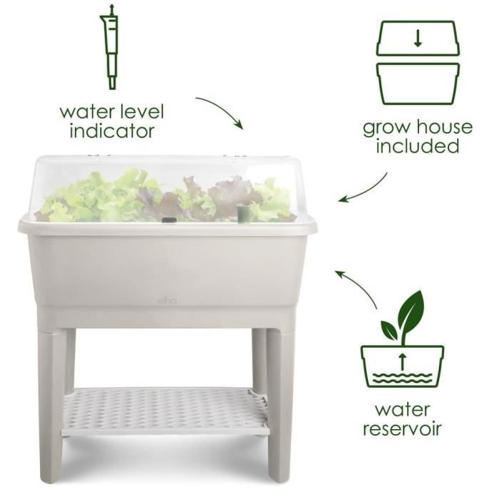 ELHO Noa Potager sur pied - L 79 x W 39 x H 94 cm - culture et récolte - 100% recyclé - Gris