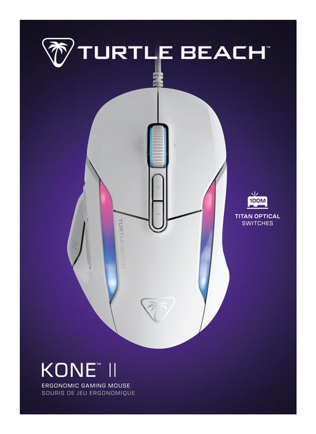 Souris gaming filaire - Turtle Beach Kone™ II - Ultra légere - Blanc, 26 000 DPI, 23 fonctions personnalisables