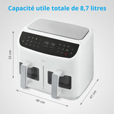 Friteuse a Air Chaud - MEDION - P20 XXL Twin - 2600 W - 2 paniers - 9 programmes - Blanc