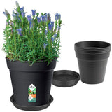 ELHO Lot de 5 pots de fleurs de culture avec soucoupe Green Basics - Ø17 x H15,7 cm + soucoupe Ø14 cm - 4 L - Noir