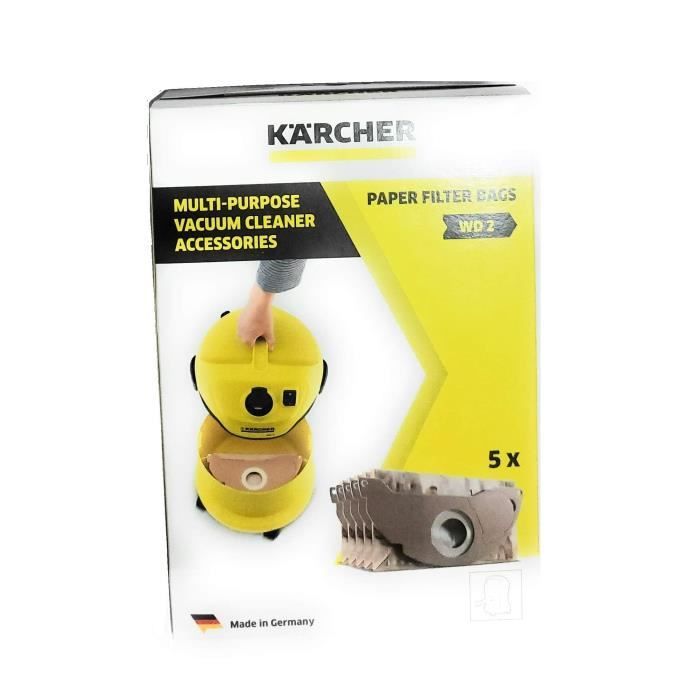 Sachet filtre papier a deux épaisseurs pour KARCHER WD2200 / A2003 / 2004 / 2054Me - paquet de 5 pieces