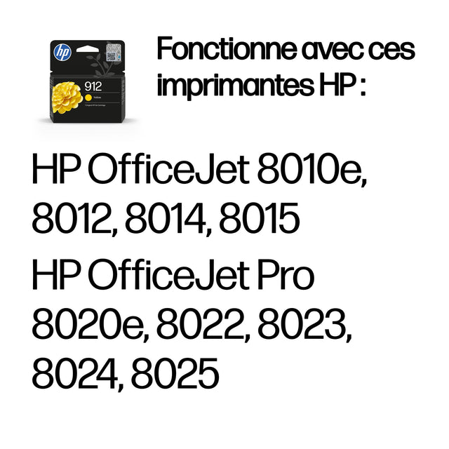 HP 912 Cartouche d'encre jaune authentique (3YL79AE) pour HP OfficeJet 8010 series/ OfficeJet Pro 8020 series
