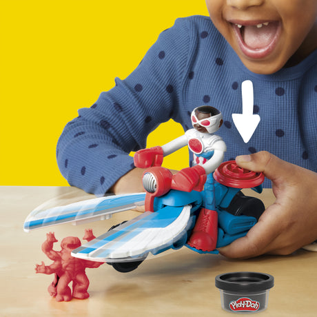 Play-Doh Captain America, coffret Moto tranchante avec figurine flexible, 3 accessoires et pâte a modeler, des 4 ans, Marvel