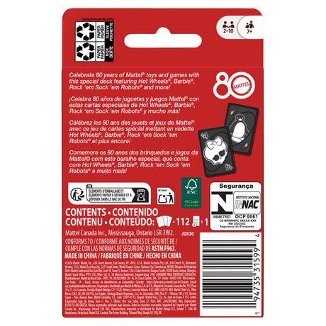 UNO - Jeu de cartes Rouge Rubis - 80eme anniversaire de Mattel - Pour toute la famille - UNO - JGK30