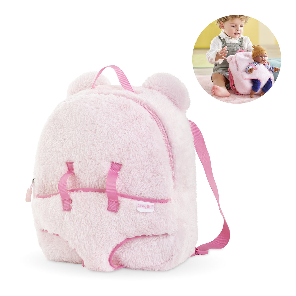 Sac a dos porte-poupon - COROLLE - Peluche rose pour poupon 30 cm - Des 3 ans