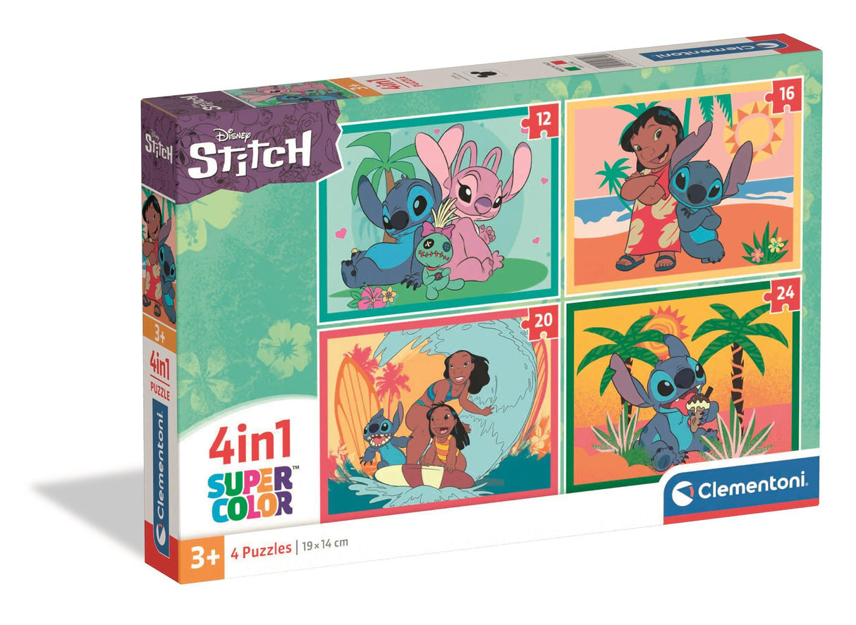 Puzzle 4 en 1 Stitch, Pour enfants a partir de 3 ans, Theme dessins animés, CLEMENTONI