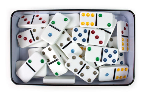 Jeu de dominos TACTIC Double 6 en boîte métal - Garçon et Fille - A partir de 5 ans