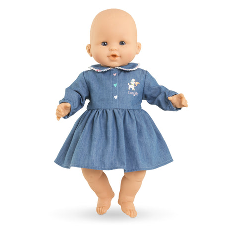 Robe Week-end a Paris - Corolle - 36 cm - Imitation denim - Col claudine - Sérigraphie petit chien