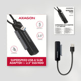Adaptateur USB 3.2 Axagon ADSA-FP2A vers S-ATA 2,5" SSD/HDD auto-alimenté