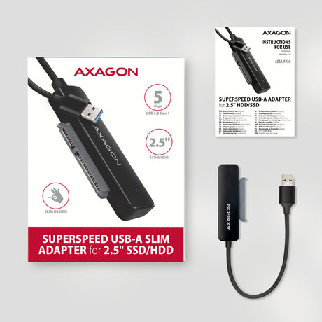 Adaptateur USB 3.2 Axagon ADSA-FP2A vers S-ATA 2,5" SSD/HDD auto-alimenté