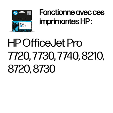 HP 953 Cartouche d'encre cyan authentique (F6U12AE) pour HP OfficeJet Pro 8710/8715/8720