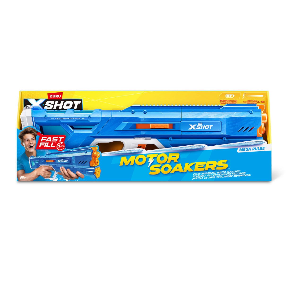 Pistolet a eau motorisé - ZURU - X-SHOT Mega Pulse - Remplissage rapide - Batterie rechargeable - Portée 9 m - Réservoir 1,1 L