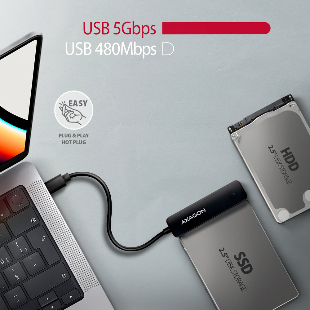 Adaptateur USB-C 3.2 Axagon ADSA-FP2C vers S-ATA 2,5" SSD/HDD auto-alimenté