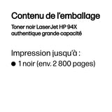 Cartouche toner HP 94X - Noir - Laser - 2800 pages - 1 boîte