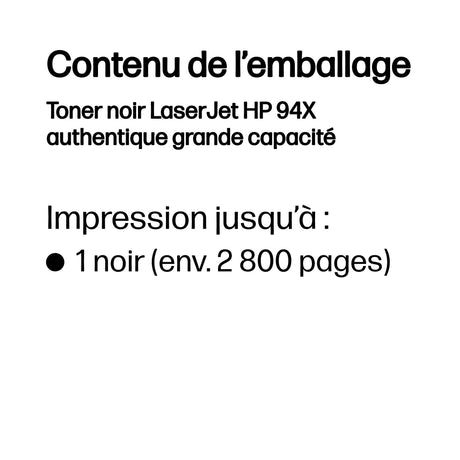 Cartouche toner HP 94X - Noir - Laser - 2800 pages - 1 boîte