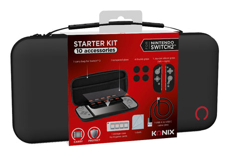 Pack d'accessoires gaming - KONIX - Nintendo Switch 2 - Housse - 4 appuie-pouces - Verre trempé - Boîtier 9 jeux - Écouteurs