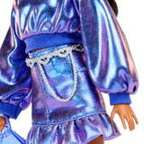 Barbie - Poupée Deluxe Style - Haut et jupe bleu métallisé - Brune - Barbie - JFP42