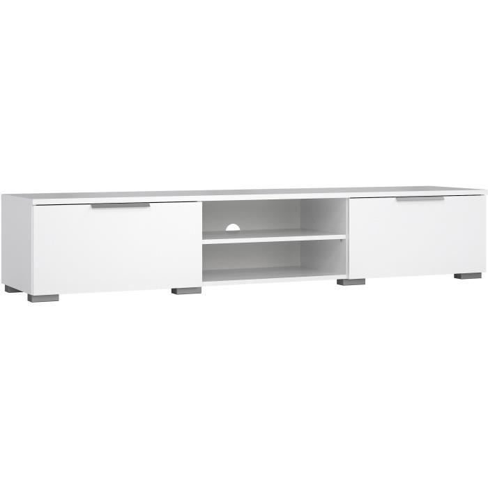 Meuble TV - MATCH - Blanc laqué brillant - 2 tiroirs, une niche - 172,7 x 39,9 x 33,1 cm