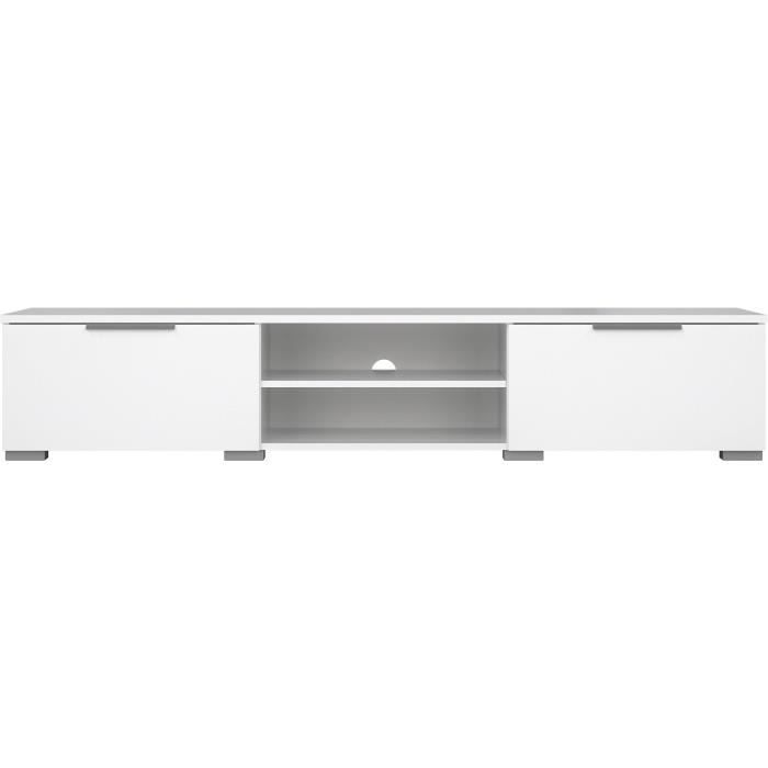 Meuble TV - MATCH - Blanc laqué brillant - 2 tiroirs, une niche - 172,7 x 39,9 x 33,1 cm